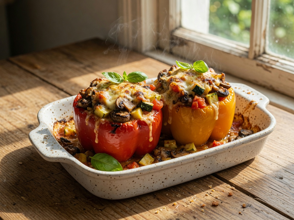 Gevulde paprika met courgette, champignons en Parmezaan