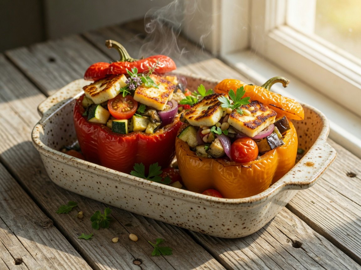 Gevulde paprika met halloumi & groenten