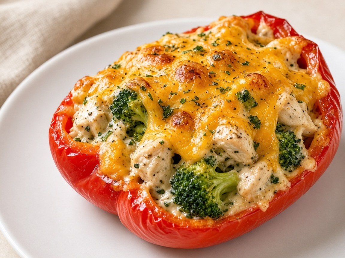 Gevulde paprika met kip, broccoli & cheddar